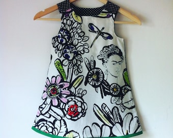 frida kahlo dress, pinafore dress, frida, art, dresses, girls, toddler, mexican, day of the dead, halloween, jumper, handmade, artistic