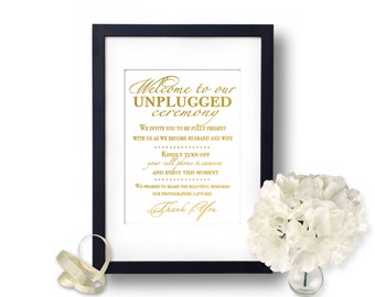 Unplugged ceremony sign, Unplugged Wedding, no cell phone sign, Gold Wedding, Ceremony sign, wedding ceremony