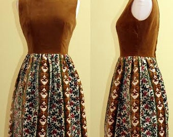 1960s Fabulous Brown/Floral Balloon Dress, Small