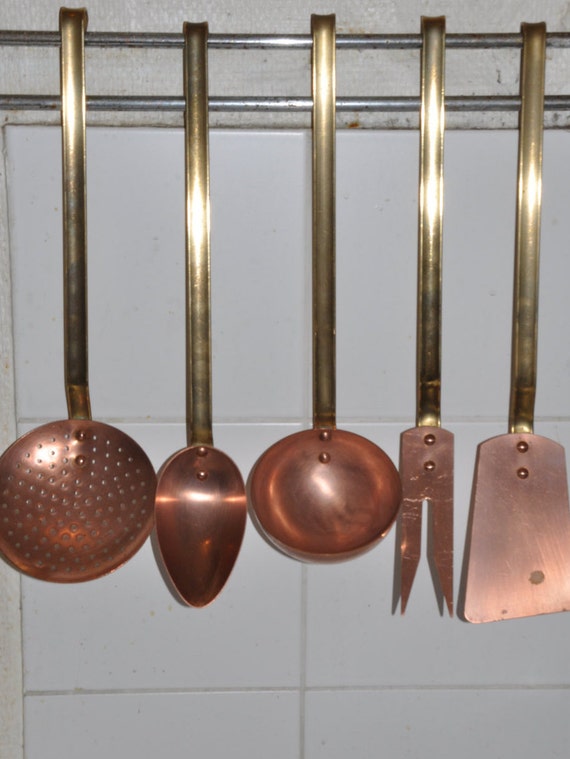 French Vintage Copper Kitchen Utensils Set of 5 French