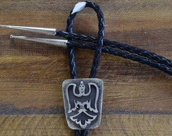 Vintage Navajo Peyote Bird Sterling Silver Bolo Tie