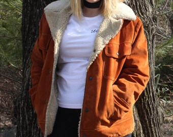 Vintage 80s Real Suede and Sheepskin Coat: rugged, 1980s, hipster, hippie, fur, leather, outerwear