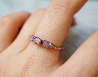 Alternate Engagement Ring / Opal Ring / Silver Ring / Stacking Ring / Solitaire Ring / October Birthstone / Triple Stone Ring