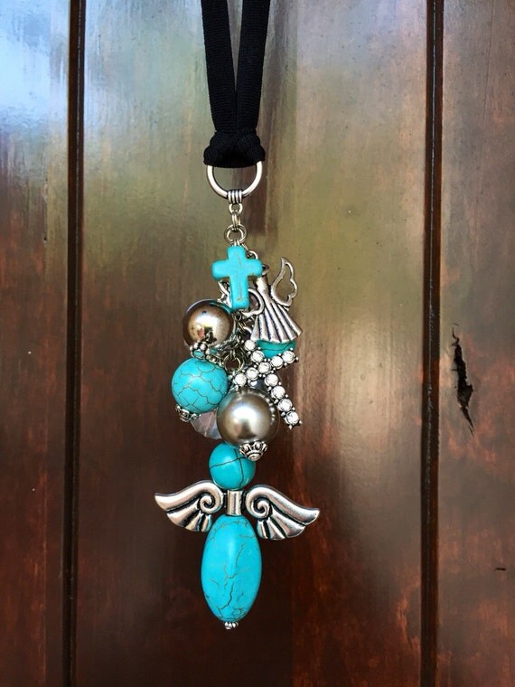 Angel Rear View Mirror Charm Turquoise Guardian Angel Ornament
