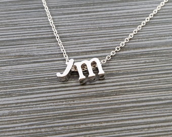 Silver Initial Necklace - Two Initial Necklace - Initial Personalized Necklace - Letter Necklace - Layering Necklace - Promise Necklace