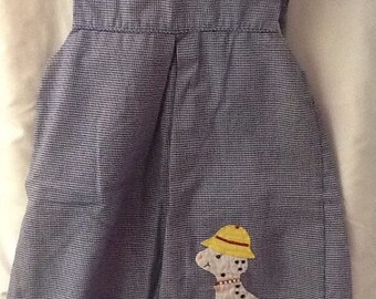 2T. Black and white houndstootch checked dress with dalmation applique