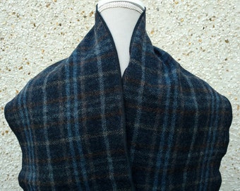 Irish tweed scarf - 100% wool - navy check - ready for shipping - HANDMADE IN IRELAND
