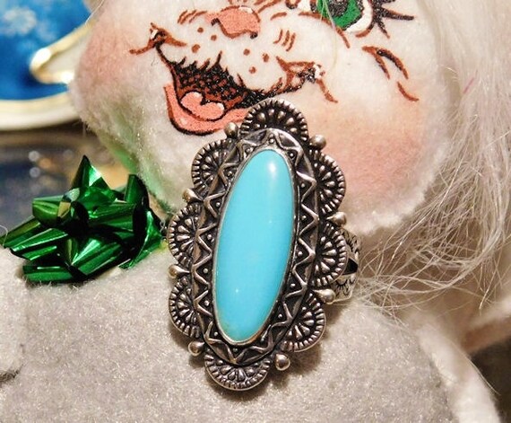 Carolyn Pollack Relios Turquoise Ring Vintage Turquoise Sterling Silver Ring 925 Designer Signed Ring Southwestern Western Jewelry BOHO