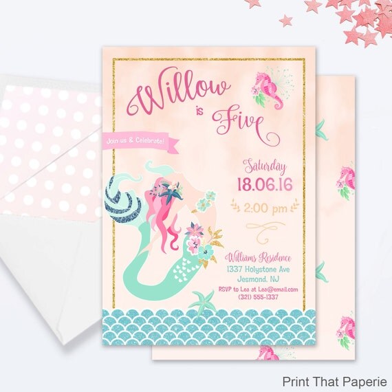 Mermaid Birthday Invitation - Mermaid Invitation - Under the Sea Invitation - Mermaid Invite - Under the Sea Invite, Mermaid Birthday Invite Il_570xn