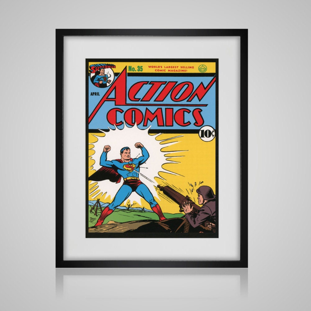 Framed Wall Art VINTAGE COMIC BOOK Cover Superman Wall