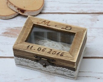 Wedding Glass Ring Box Bearer Personalized Ring Holder Rustic Wedding Ring Box Wedding Box