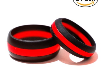 new his hers silicone wedding ring set free shipping thin red line flexible - Firefighter Wedding Rings new his hers silicone wedding ring set free shipping thin red line flexible - Firefighter Wedding Rings