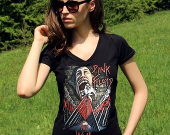 Pink Floyd The Wall Pink Floyd Shirt Pink Floyd T Shirt Pink Floyd Tshirt Hard Rock Women Lady V Neck Tee Shirts