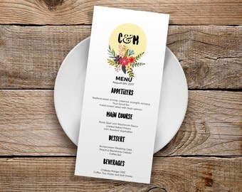 Printable Wedding Menu Template, Floral Editable Menu template PDF Printable, Editable Wedding Menu- Printable Menu Card INSTANT DOWNLOAD