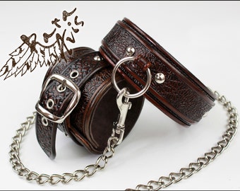 Leather BDSM Collar, Leather BDSM Restraints, Leather Blindfold, Leather BDSM Mask