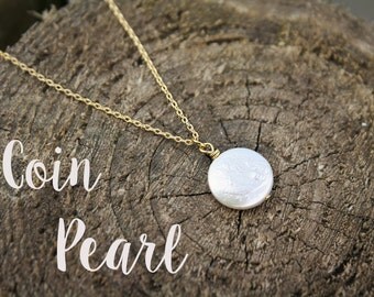 Pearl Pendant, Layering Necklace, Coin Pearl Necklace, Dainty Necklace, 14k Gold Filled, Pearl Necklace, Freshwater Pearls