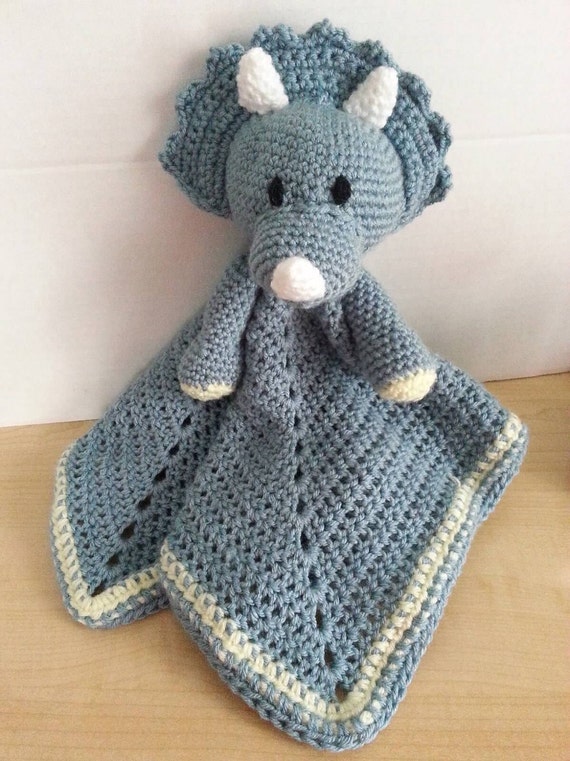 Crochet Snuggle Triceratops Lovey Dinosaur Wubby Security