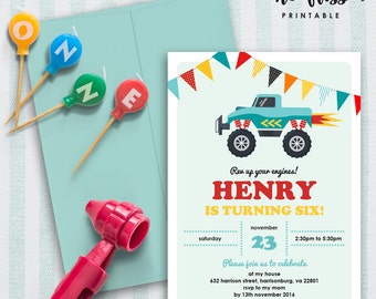 Monster Truck Birthday Invitation | 5x7 | Editable PDF File | Instant Download | Personalize at home with Adobe Reader