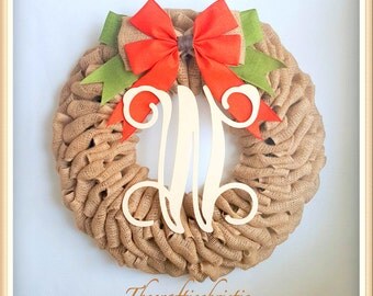 Pumpkin Wreath-Fall Wreath-Burlap Wreath-Thanksgiving Wreath-Halloween Wreath-Front Door Wreath- Front Door Decor-Fall Initial Wreath