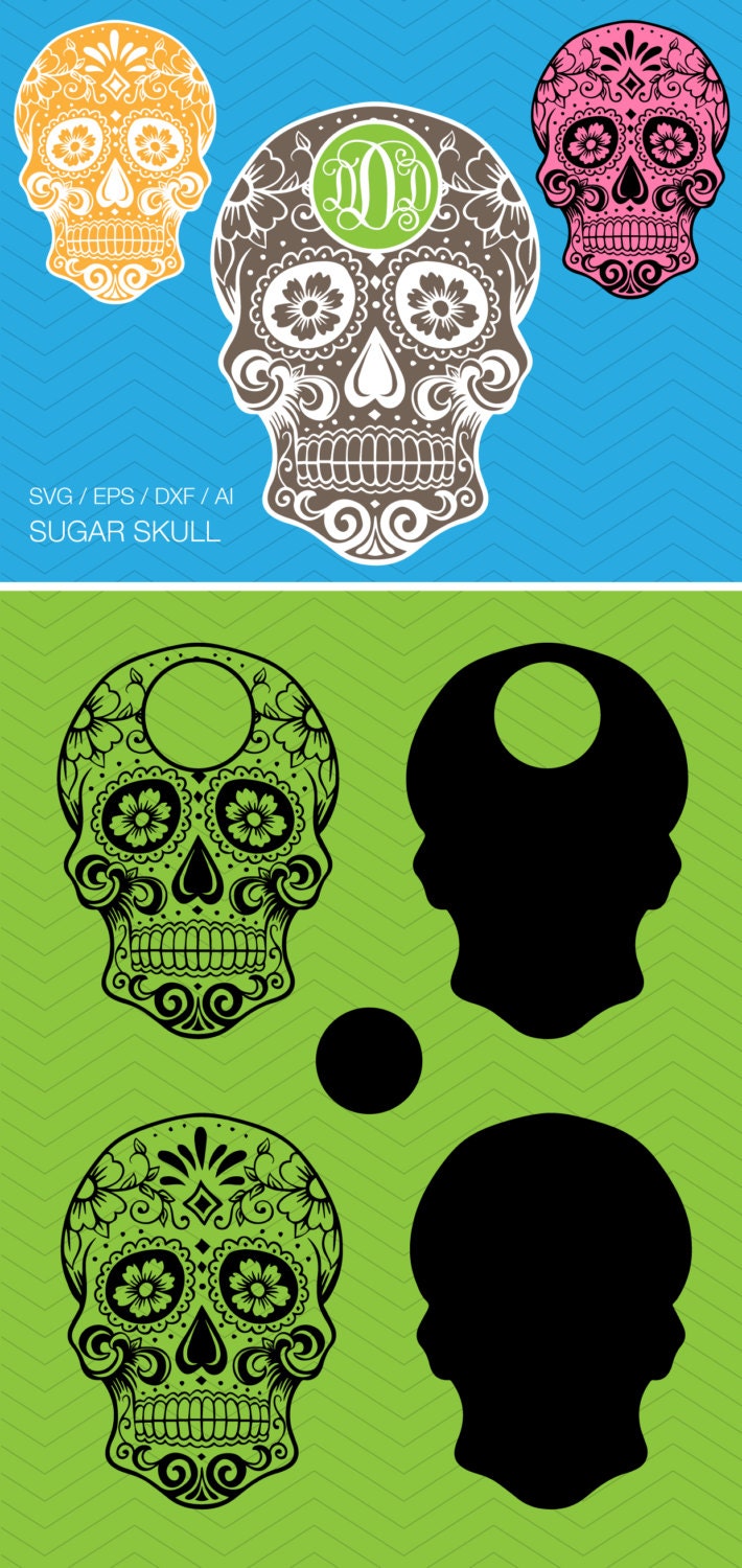 Download 2 Sugar Skull Monogram frames DXF SVG EPS for Cricut by ...