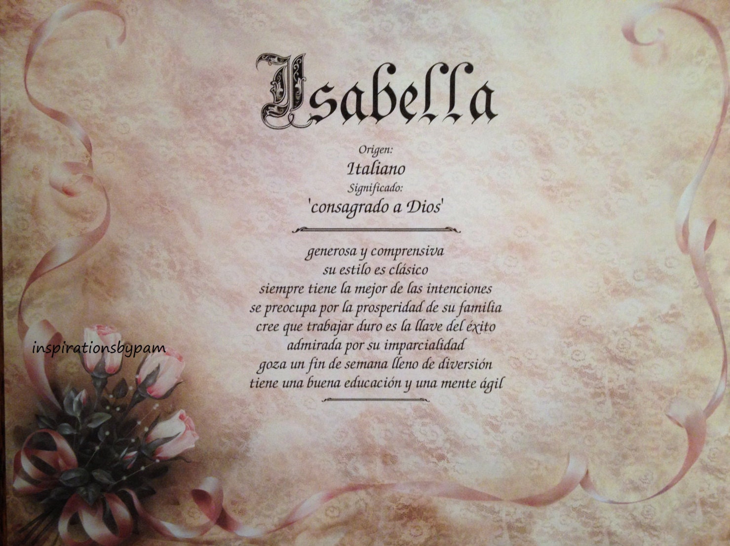 Isabella First Name Meaning Art Print Spanish Name Meaning