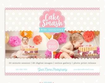 Cake smash template, First birthday, Cake smash marketing, Cake smash mini session template, Photography marketing board, Photoshop PSD