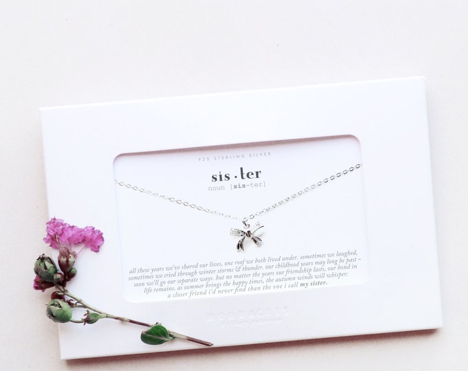 Sister | Sterling Silver Ribbon Bow Knot Tie Necklace Message Card Jewelry Sister Necklace Sister Gift Sister Jewelry Sister Birthday