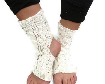 Hand Knit Socks, Knit Yoga Socks, Cotton Socks, Sequined Socks, Athletic Sock, Yoga Gift, Yoga Gear, Foot Warmers