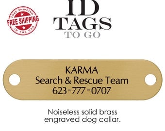 Personalized Noise Free Slide on ID Tags for Dogs. Silent Hunter Collar Pet ID Tag. Durable Solid Brass with Custom Engraving. ID Tags to Go