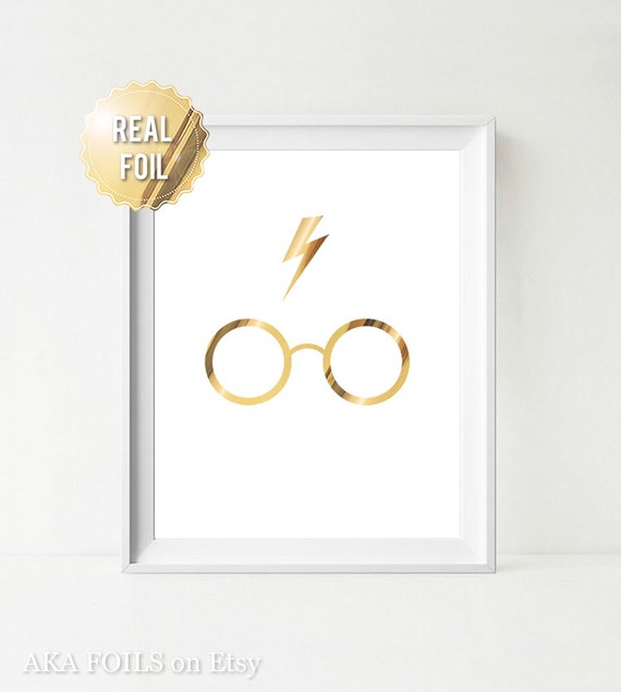 Harry Potter Wall Art Gold Foil Print Harry Potter Glasses