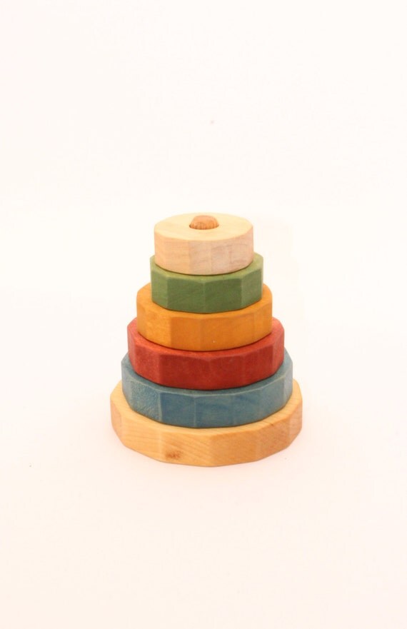 Wooden pyramid Round stacking toy Colourful Coloured