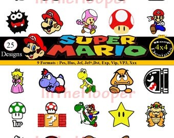 SUPER MARIO EMBROIDERY Designs Pes, Hus, Jef, Dst, Exp, Jef+, Vip, Vp3, Xxx Ariel, Cinderella, Jasmine, Snow White