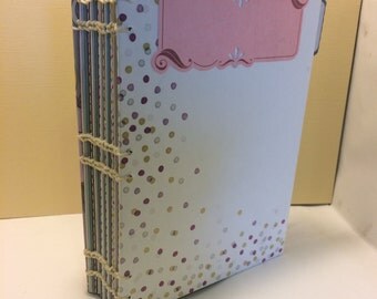 5x7 Pink and gray blank scrapbook album photo book, polka dot journal, notebook, sketchbook, writting journal, diary, flower floral