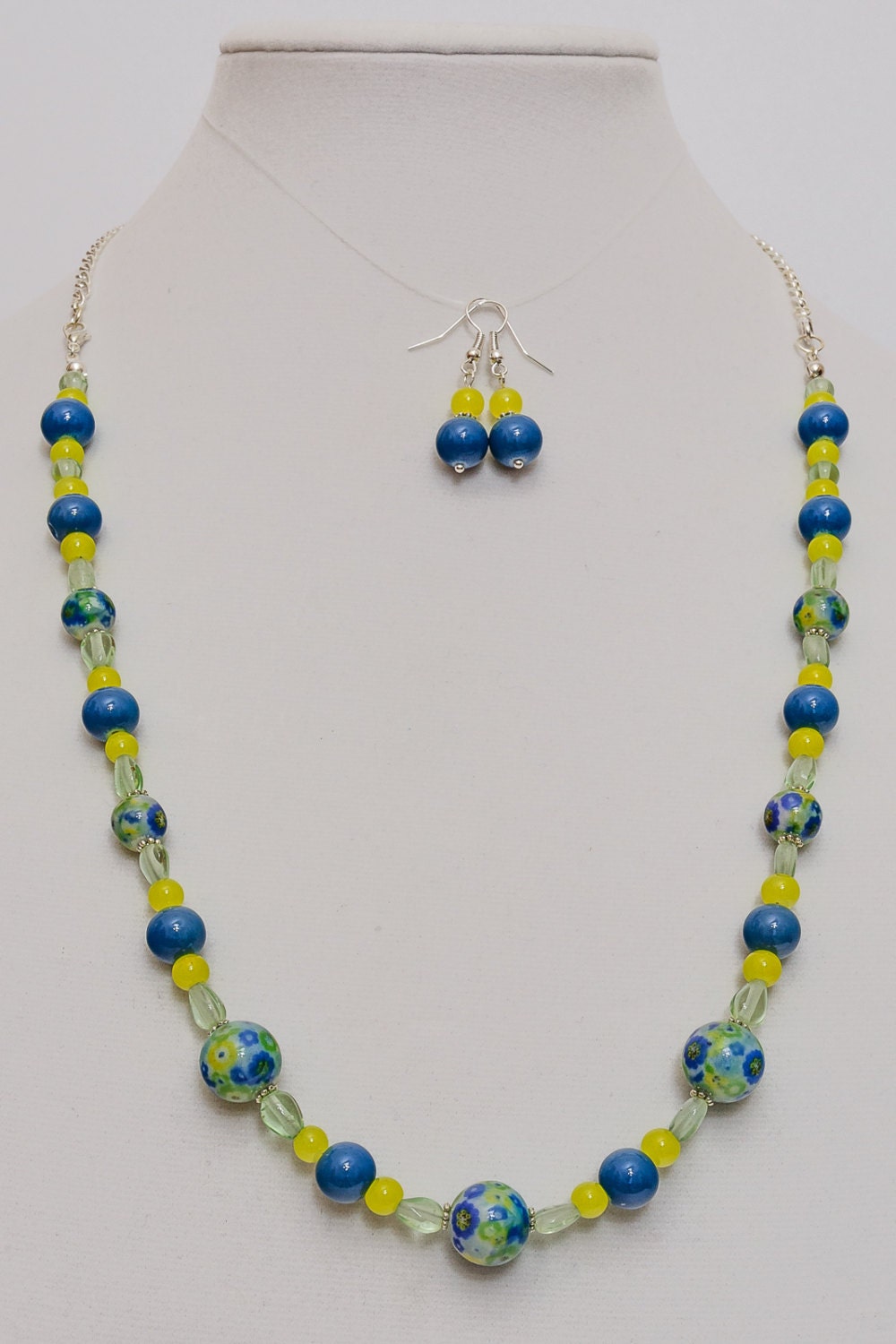 Yellow and Blue Beaded Necklace Beaded Necklace Drop