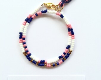 Delta Gamma Bracelet, Sorority Bracelet, Big Little Bracelet, Bronze, Pink, Blue, Wrap Beaded Bracelet, Tassel Bracelet, Morse Code