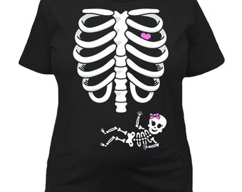 Halloween Pregnancy Announcement Pregnant Skeleton Shirt Maternity T Shirt Baby Shower Gift For Expecting Mothers Ladies Tee FAT-481