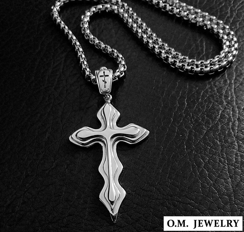 Men Cross heavy 925 sterling silver pendant necklace chain