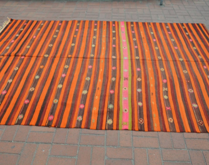 CHRISTMAS SALE %7 Orange Bohemian Rug, 83.2" x 120" / 208 x 300 cm, Turkish Kilim Rug, Large Kilim Rug, Turkey Rugs, Kelim Teppich
