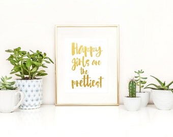 Happy Girls Are the Prettiest Printable / Audrey Hepburn Printable / Positive Printable / Girlie Print / Instant Download