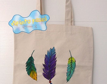 Feathers Handpainted Tote Bag