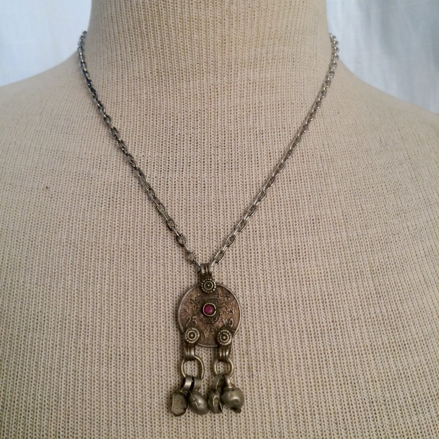 18 Inch Chain Necklace with Vintage Kuchi Pendant