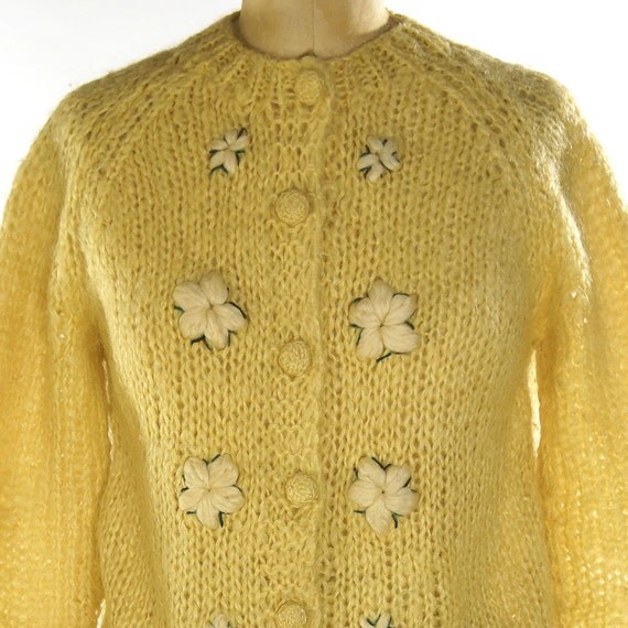 Mohair Cardigan Sweater / Vintage 1960s Embroidered Italian