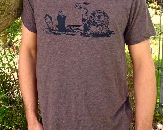 Gift for Men, Gift, Funny Tees Men, Graphic Tee, Animal T Shirt, Animal Graphic Tee, Coffee Shirt, Funny Animal Tee, Coffee Tee, Otter Shirt
