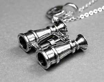 Binoculars necklace, binoculars charm, opera glasses necklace, binocular telescopes, personalized necklace, initial necklace, initial charm