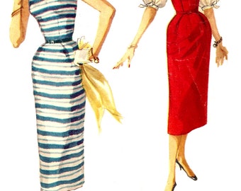 1950s Dress Pattern Simple Sheath Dress Vintage Simplicity Sewing Women's Misses Size 14 Bust 32 Inches NO BLOUSE