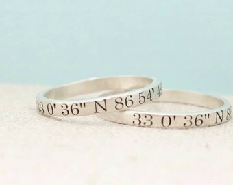 Custom Coordinates Jewelry - Personalized Ring - Coordinates Ring - Engraved Ring