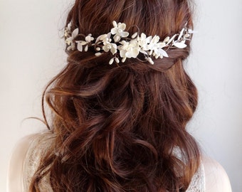bridal hair vine, bridal hair piece, wedding headpiece, ivory hair comb, bridal hair accessories, ivory hair flower, bridal hair flower, #24