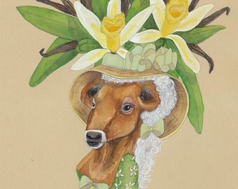 Rustic French Vanilla Orchid Painting Whimsical Animal Watercolor Animal and Flower Vanilla Bean Gift Yellow and White Orchid Watercolor Art