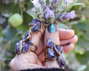 Raw Amethyst Ring Raw Crystal Ring Raw Crystals and Stones Copper Crystal Ring Amethyst Crystal Ring Bohemian Ring Raw Stone Ring Raw Stones