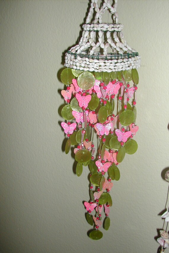 2 Tier Capiz Shell Wind Chime With Erflies Multi Color 2 Tier Capiz Shell Wind Chime With Erflies Multi Color Green And Iridescent Pink